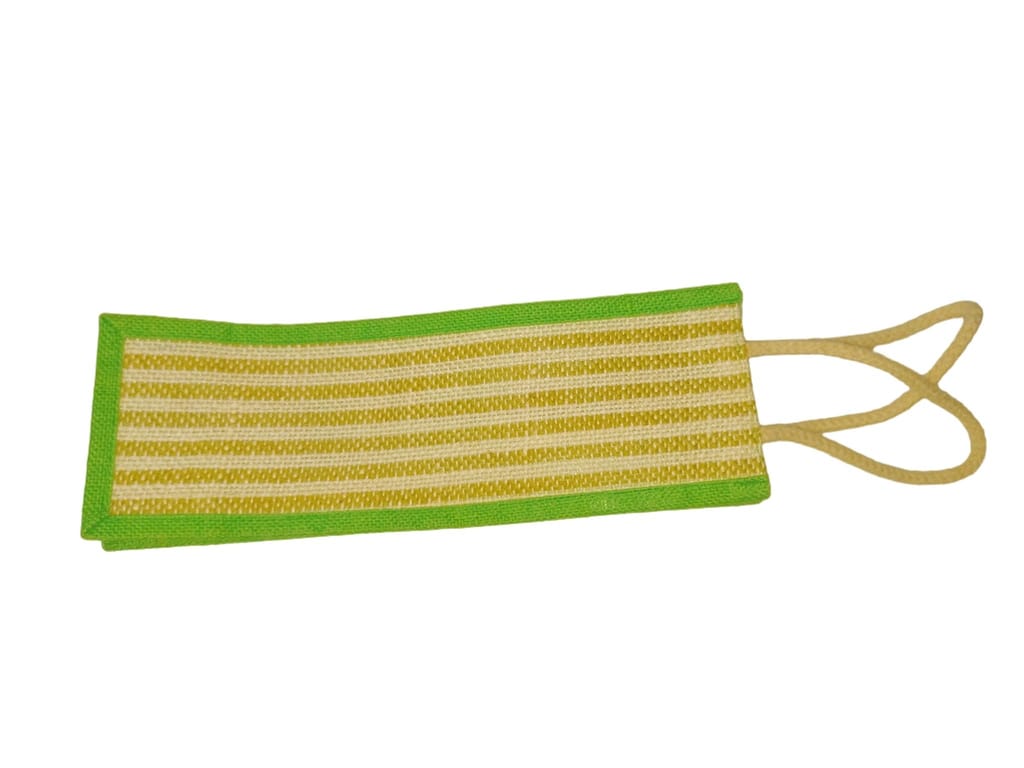 Jute Cream & Green Water Bottle Bag view 2