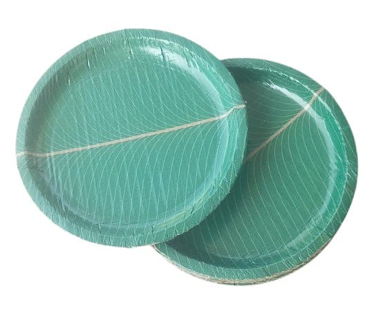 9" Green Leaf Paper Plates view 2