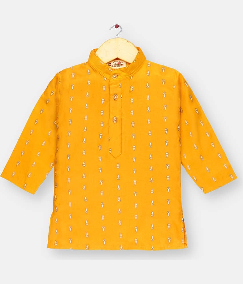 mustmom Single Baby Boys Rayon Printed Stitched Kurta Pyjama ( Yellow ) view 2