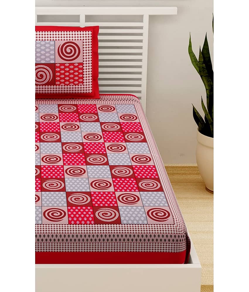 Uniqchoice Cotton 1 Single Bedsheet with 1 Pillow Cover ( Red ) view 2