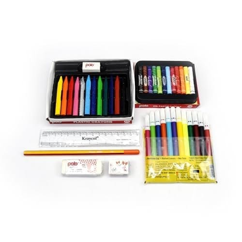 polo Premier Kit Pack of 2 | Complete Art & Craft Set with Oil Pastels, Plastic Crayons, Watercolor Pens, Ruler, Pencil, Eraser & Sharpener | Perfect for Kids, Students & Beginners view 2
