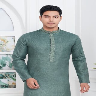 Raivat Ethnic Sea Green Colour Linen Cotton Thread Work Kurta Pajama 3147 view 2