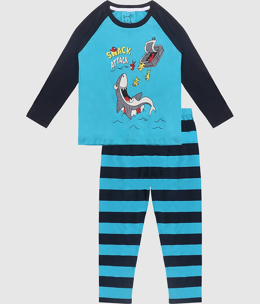 Lazy Shark Pack of 1 Boys Cotton Blend Nightsuit Set ( Blue ) view 2