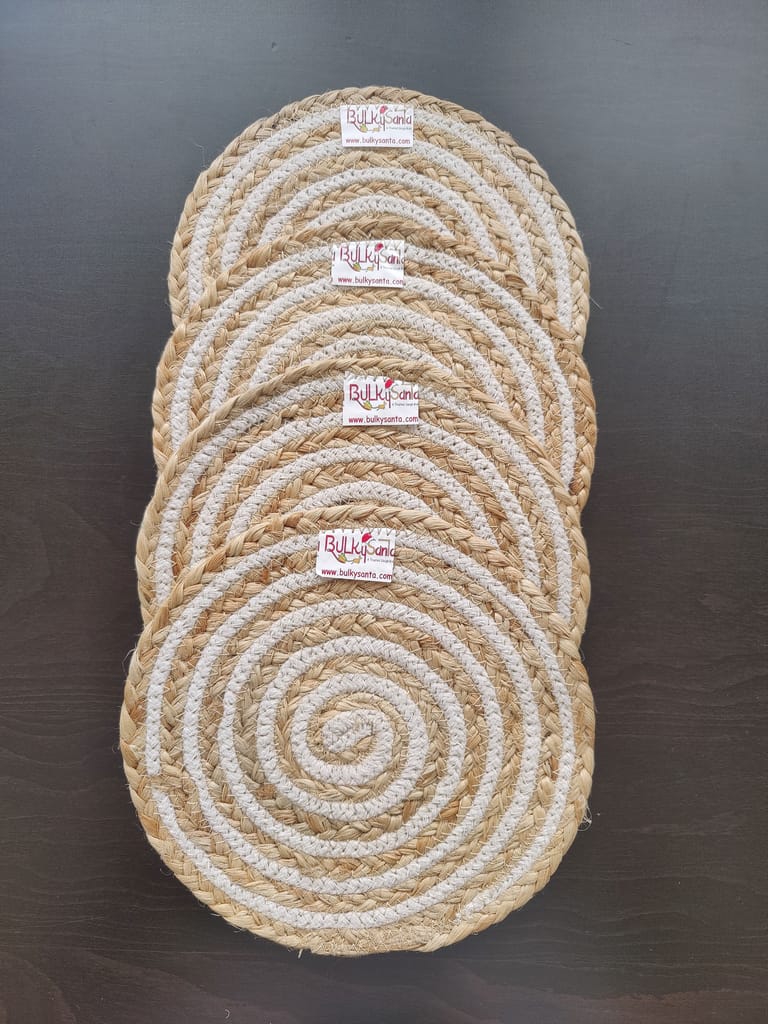 Round table mats cotton placemats (pack of 4) | Hotpads / trivets 9", Heat Resistant, Reversible Use (Cotton-Jute) by Bulky Santa view 2