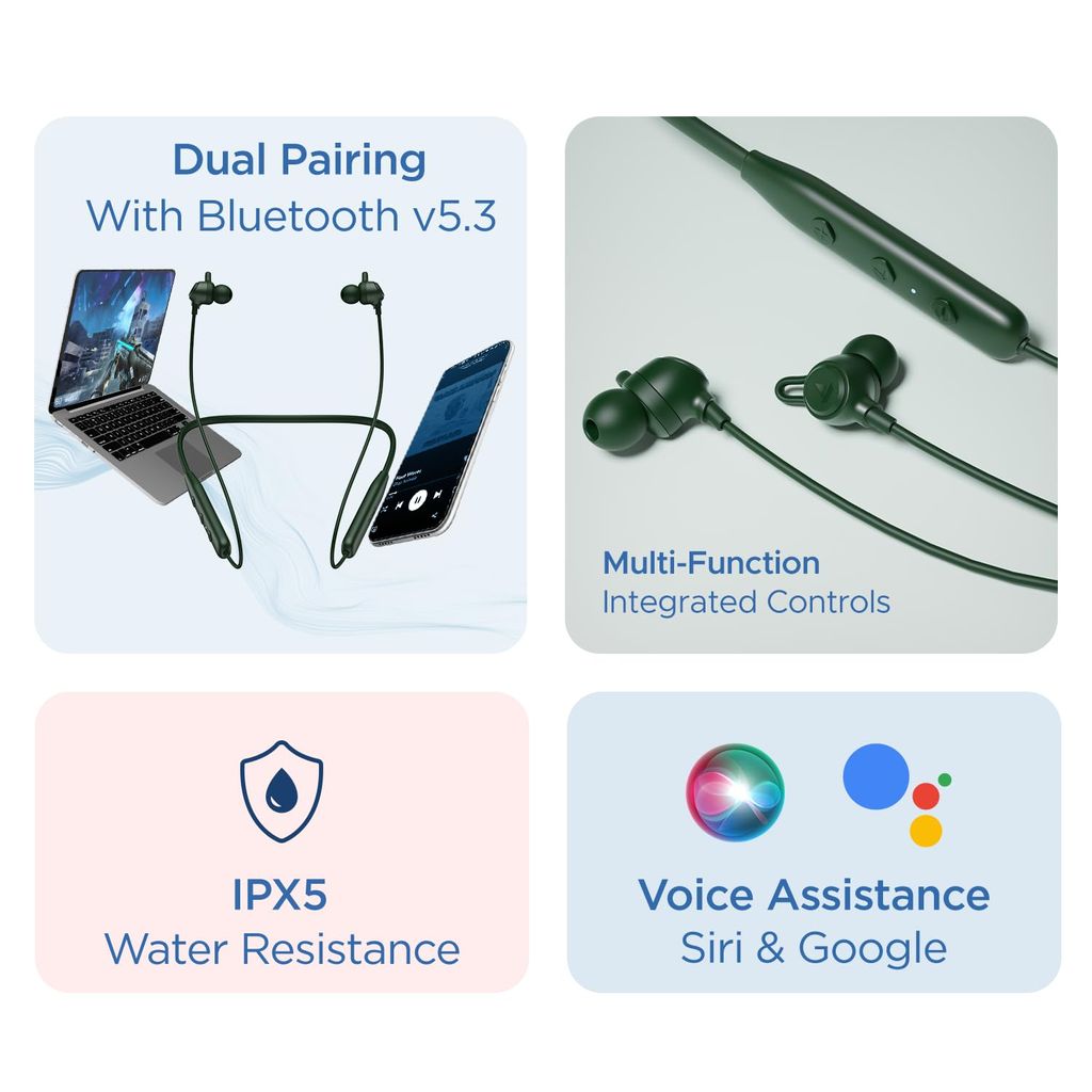 boAt Rockerz 109 Bluetooth Neckband with 60 hrs Playback,ENx Technology, Beast Mode (60ms), Magnetic Buds, Dual Pairing, ASAP Charge, IPX5 Water Resistance(Black view 2