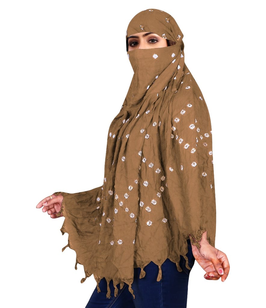 Women's Beige Bandhani Cotton Scarf