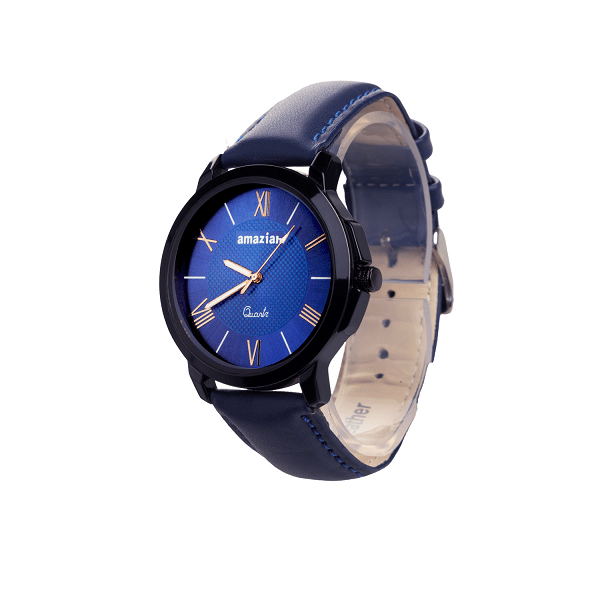 Mens Blue Dial Blue Leather Strap Quartz Wrist Watch view 2