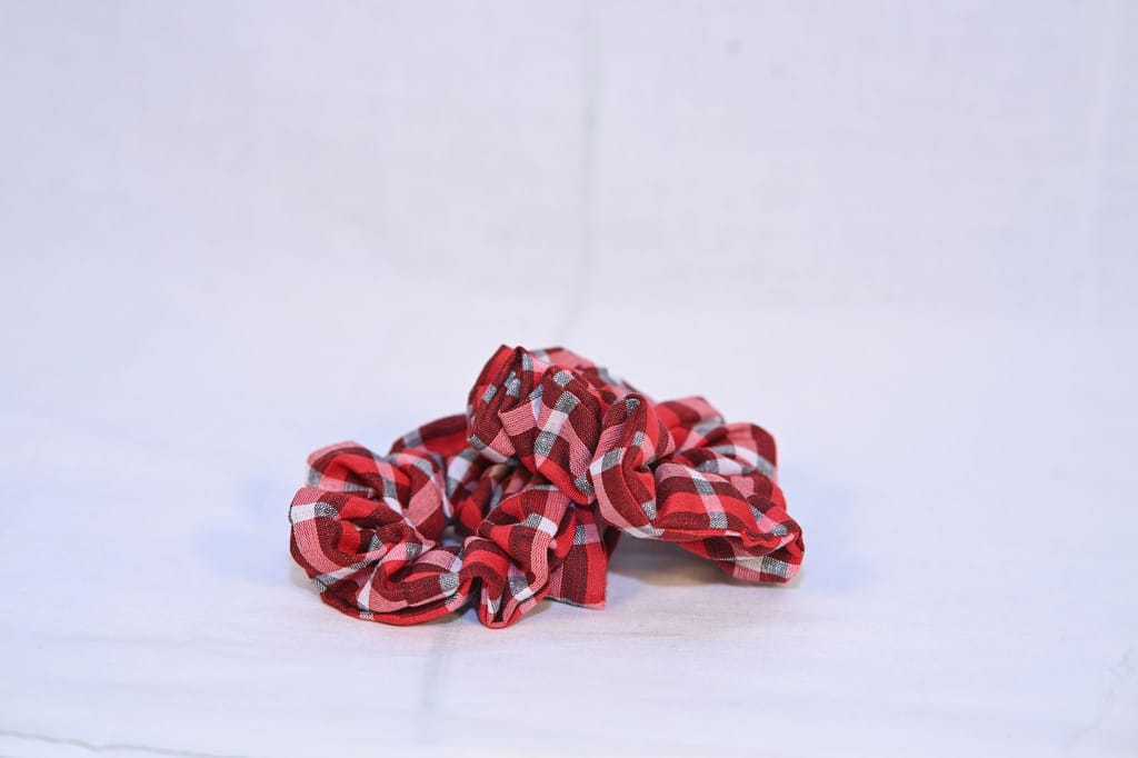 3 set Red and White Plaid Scrunchies view 2