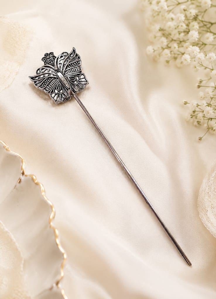 Handmade Oxidised Silver Butterfly Design Juda Stick for Women view 2