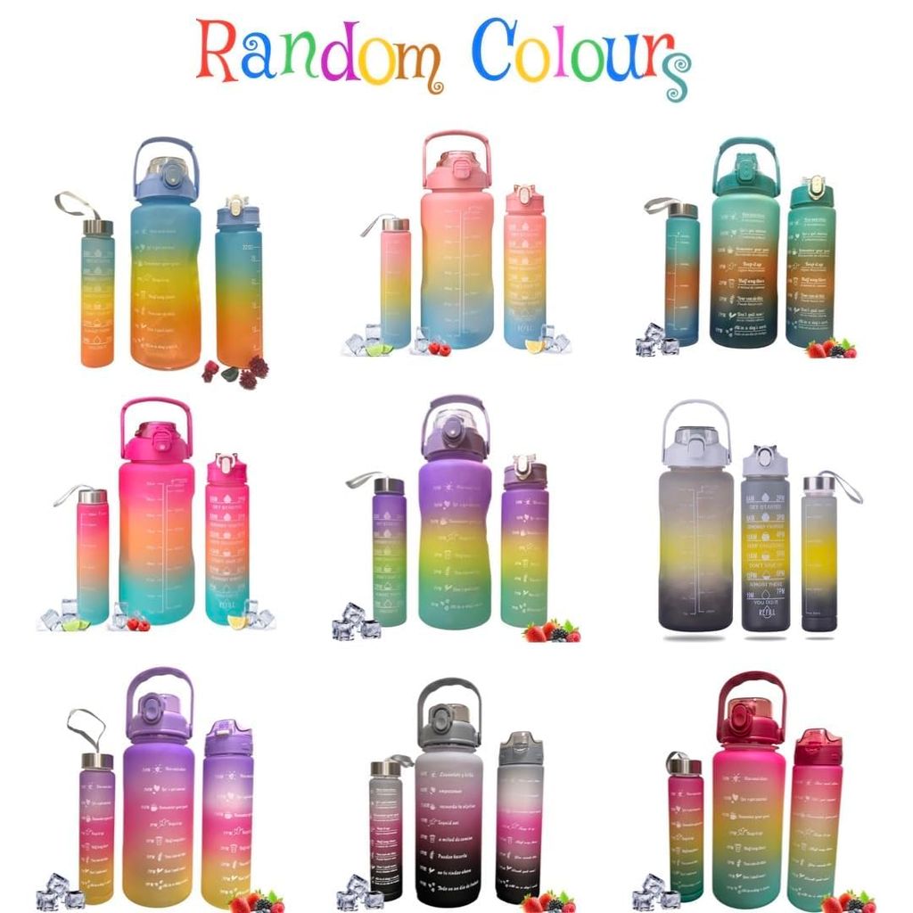 AVENZO Silicone Set Of-3, 2 Liter, 900Ml, 300Ml Bpa-Free Motivational Sipper Water Bottle Adult, Time Marker & Mobile Holder For Online Classes, Office (Pack Of -3 Pcs Combo) (Multi Shades Color) view 2