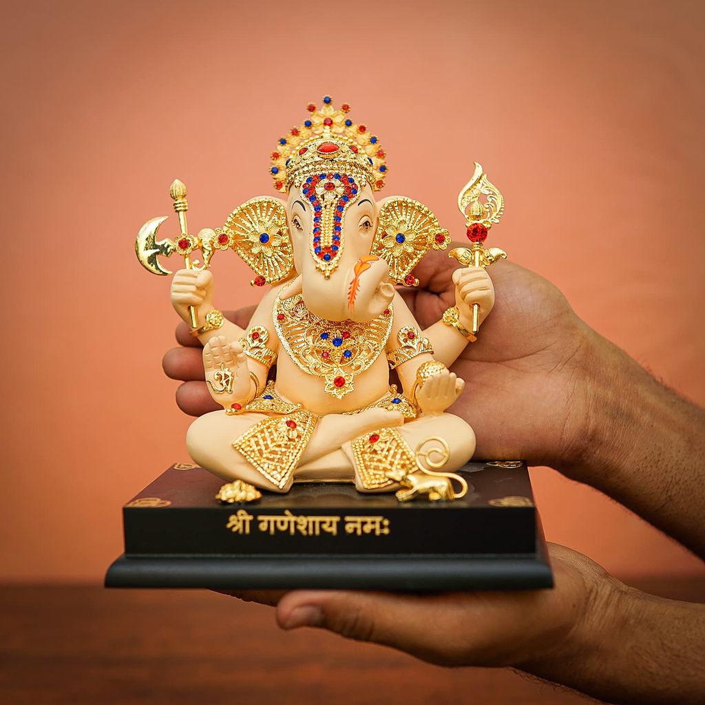 Craftlayout Resin Ganesha Idol For Home Decor, Gold 7 Inch view 2