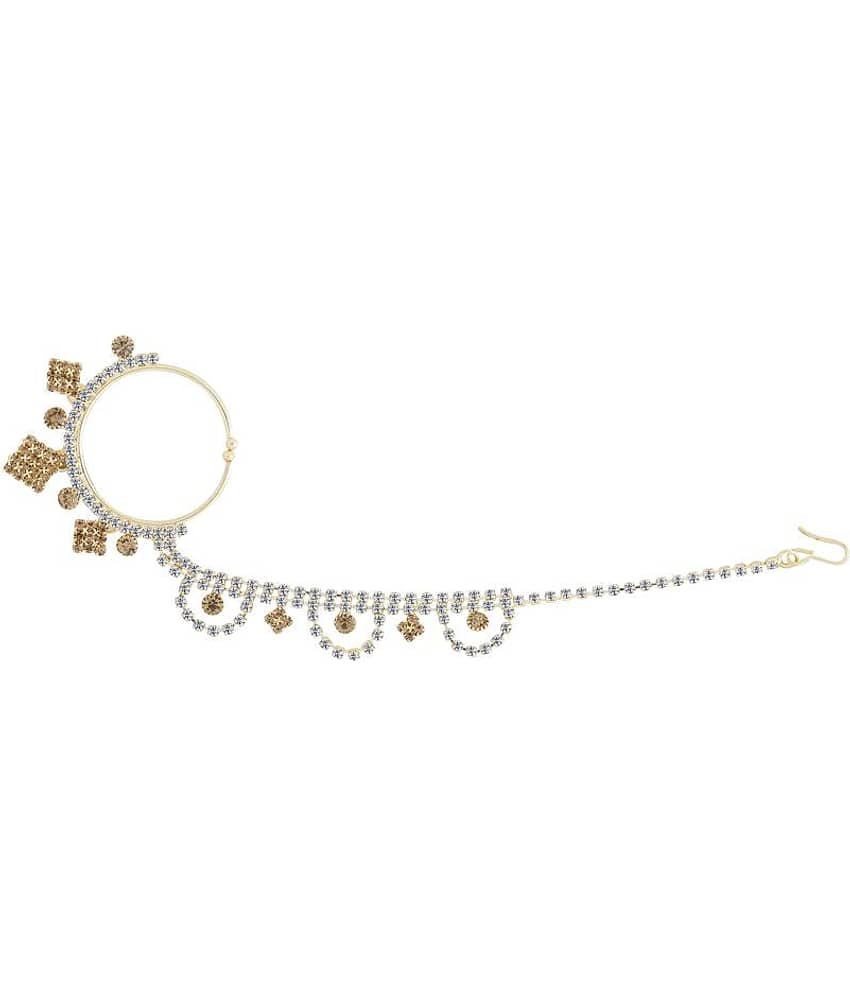 SILVER SHINE Traditional Gold Plated Antique Golden Diamond Studded Designer Wedding Nose Ring for Girls And Women Jewellery view 2
