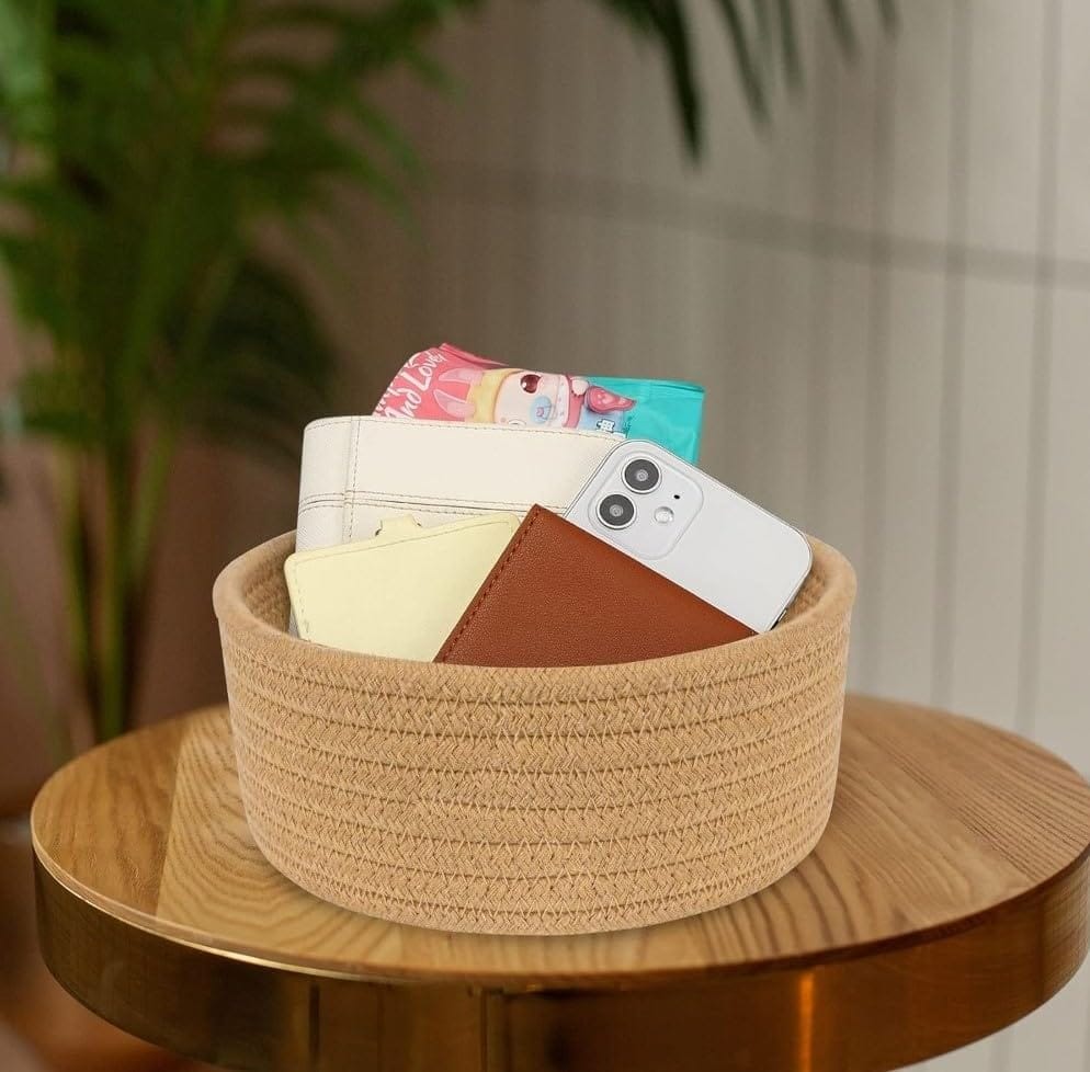 Generic Cotton 8x3 Inch Round 1 Pcs Bedside Organizer With Out Lid (Beige)-PID66363 view 2