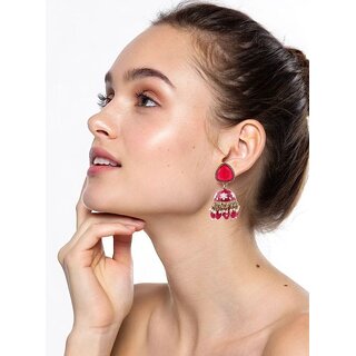 Vivastri Pink Flowers Gold Plated Alloy Jhumka,Jhumki Earrings Guttapusalu for Women & Girls - VIVA2806ERG view 2