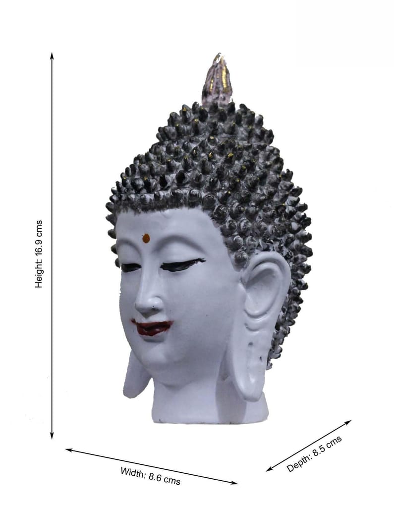 COPPERHOARD White Multicoloured Resin Meditating Buddha Head Statue with Beautiful Smile for Peace and Tranquility. view 2