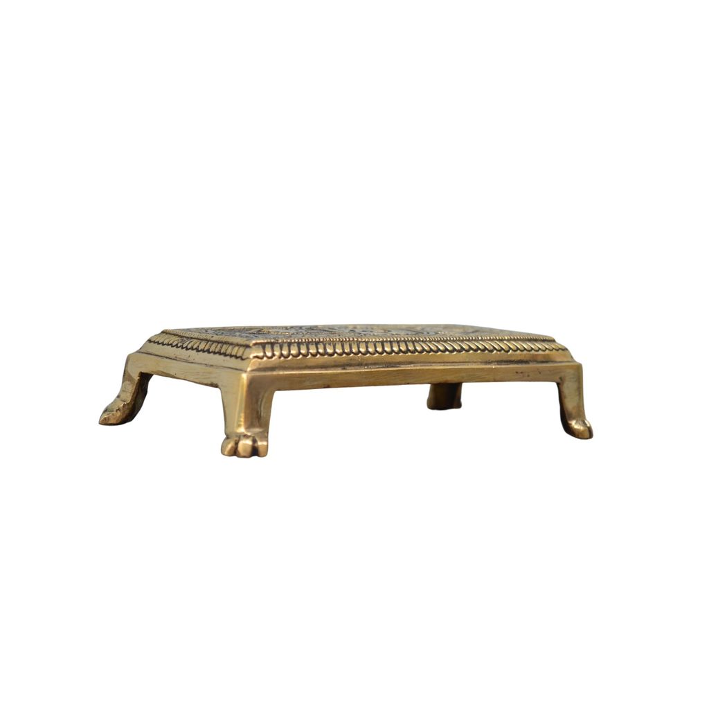Garvi Gurjari Handcrafted Brass Pooja Chowki/Bajot | Bajot for Home Pooja Mandir Choki (13.20cm X 7.11cm X 3.04cm) view 2