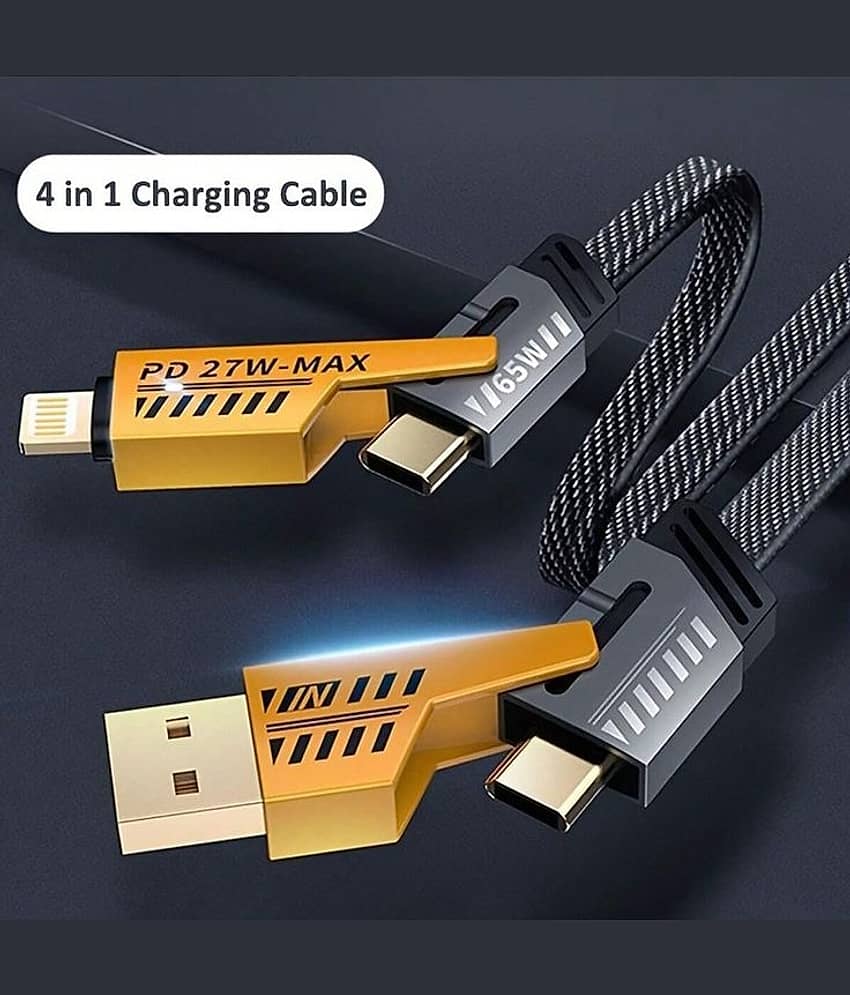 4-in-1 USB C Cable 65W [Fast Charging & Data Sync] Flat Braided Anti-Tangle iPhone Charger Cord with Multi Charging Cable Combo Type