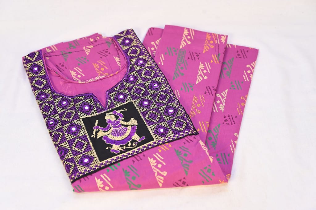 Purple Cotton Embroidered Kurta with Gota Patti Work view 2