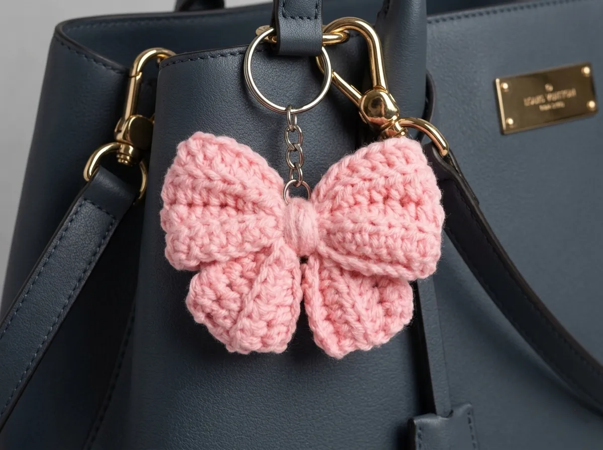 Crochet Bow keychain view 2