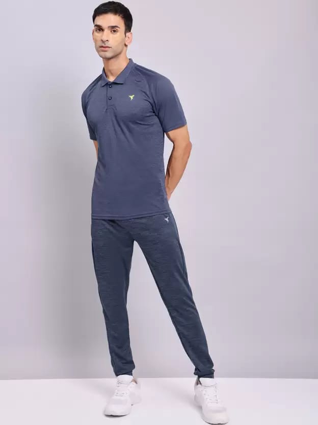 TECHNOSPORT Men's Solid Slim Fit T-Shirt Spruce Navy