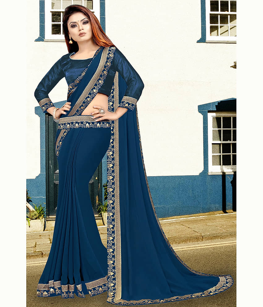 WXW Fashion Lycra Solid Regular Saree With Unstitched Blouse Piece ( Black ) view 2