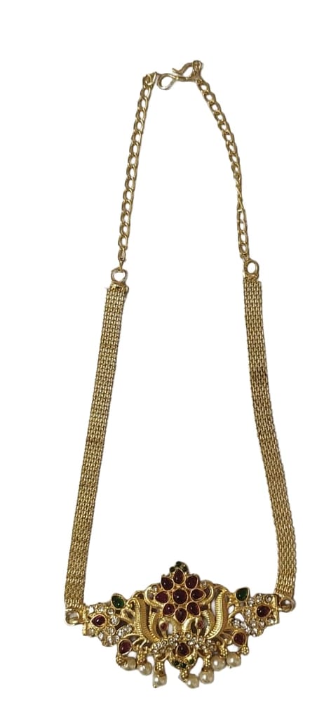 One gram gold choker necklace with red stone and green stones view 2