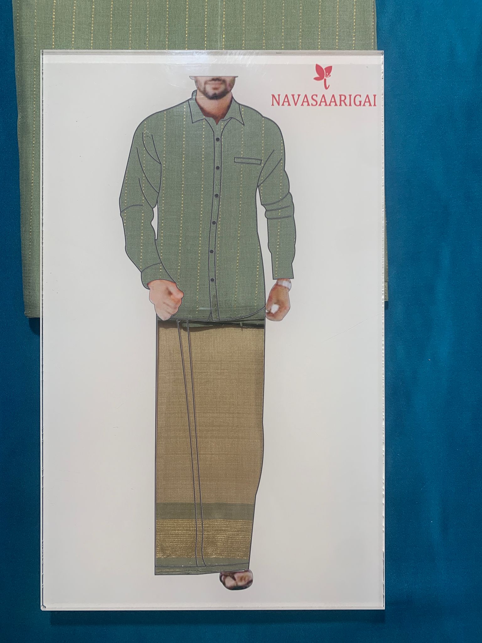 NVHSVOG003-Oilve Green Handloom Silk Veshti And NVHSSOG004-Olive Green Handloom Silk Shirt 2.5 meters view 2