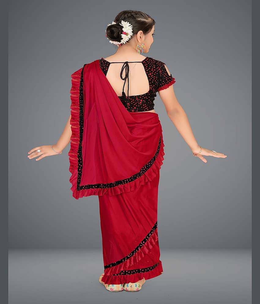 HARPITA Lycra Classic Saree For Girls ( Dark Red , Pack of 1 ) view 2