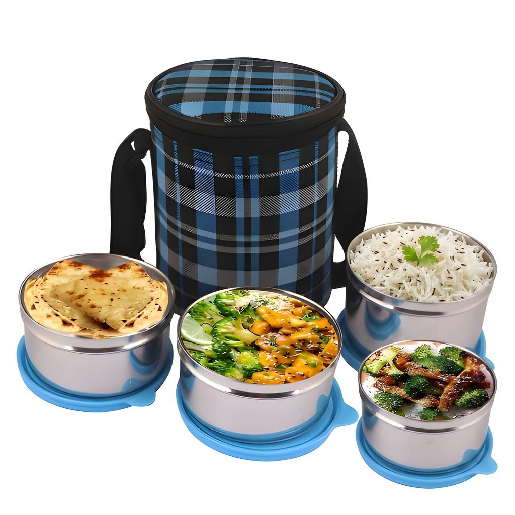 4 Box Tiffin Lunch Box Set with Carry Bag | Stainless Steel Food Container Set for Office, School, College, Travel & Daily Use | Meal Box for Men, Women & Students (Original) view 2