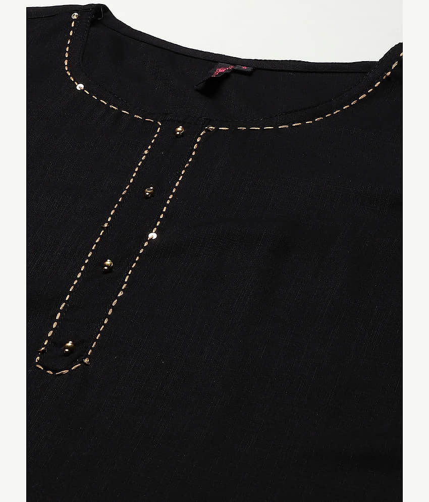 Ishin Rayon Solid Ethnic Top With Pants Women's Stitched Salwar Suit - Black ( Pack of 1 ) view 2