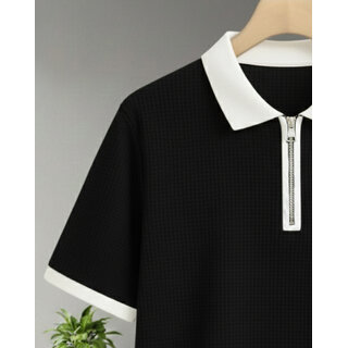 Ausk Mens Black, White Graphic Print Cotton Blend Polo Collar T-Shirt view 2
