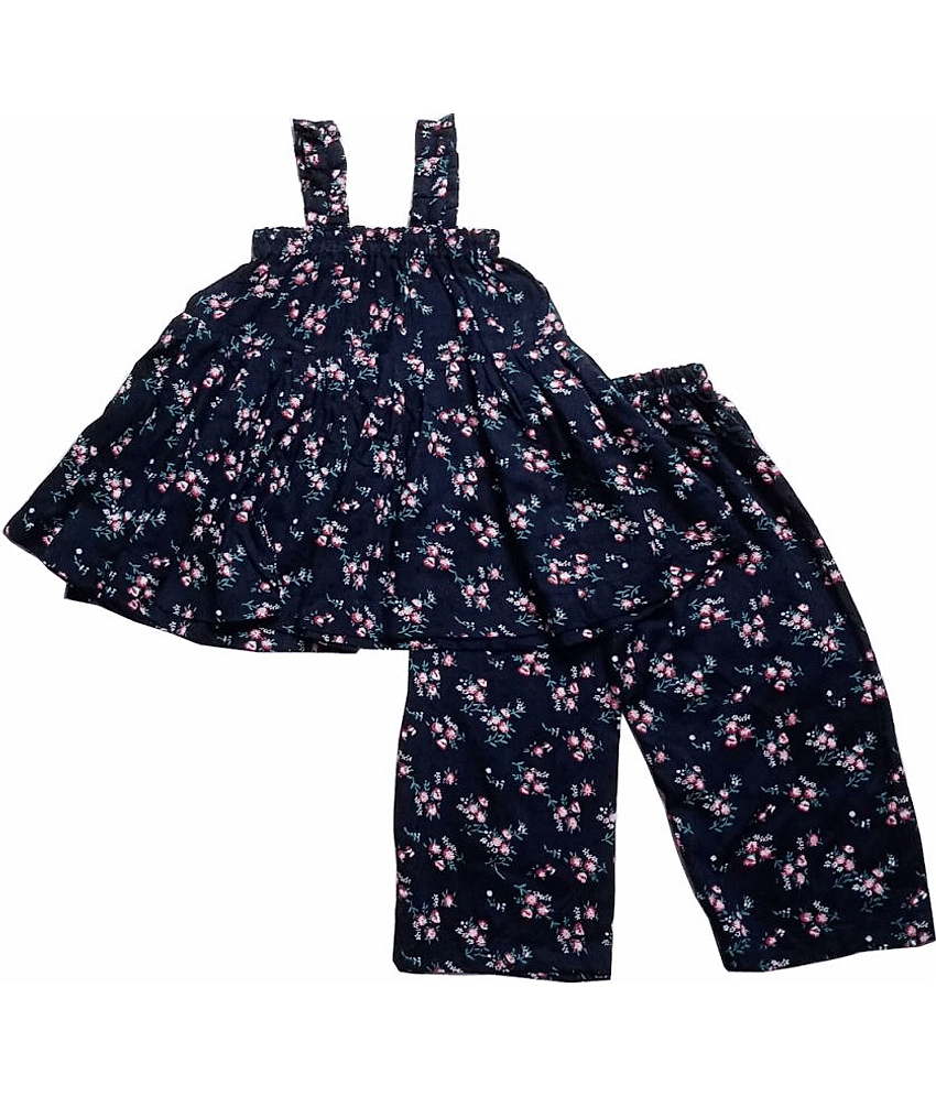 harshvardhanmart.com Pack of 1 Baby Girls 100% Cotton Top & Shorts ( Navy Blue ) view 2