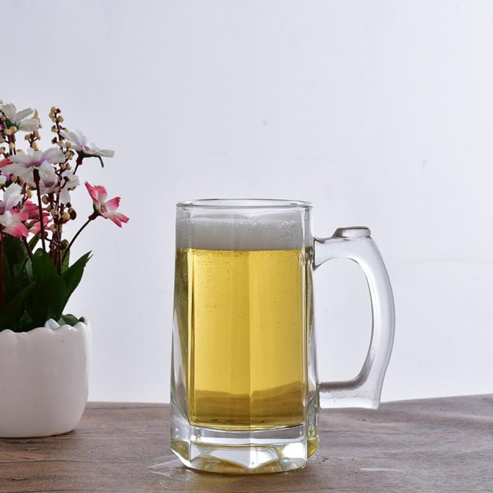Heavy Base Beer Glass,400 ML,Set of 1,Italian Style Jumbo Beer Mug with Handle,Elegant & Durable Glassware for Beer, Lager & Ales,Perfect for House Parties & Restaurants,Ideal for Gift view 2