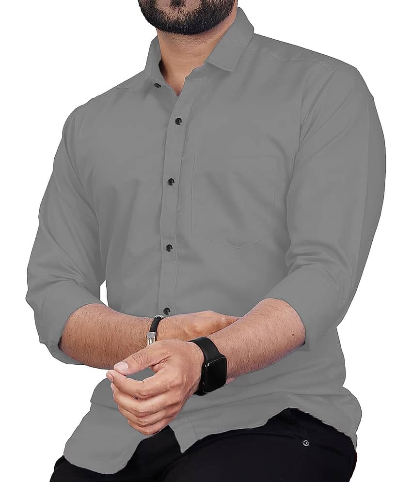UNI VIBE Cotton Blend Slim Fit Solids Full Sleeves Men's Casual Shirt - Grey ( Pack of 2 ) view 2