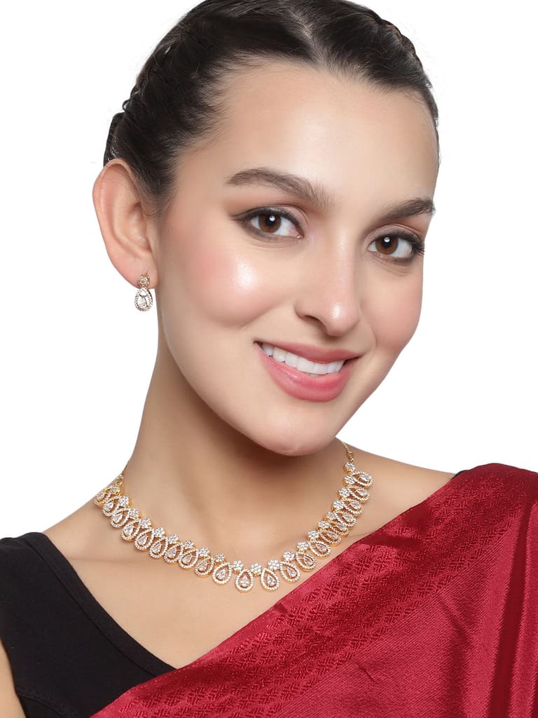 Cardinal American Diamond Gold Plated White Stone Necklace Set view 2