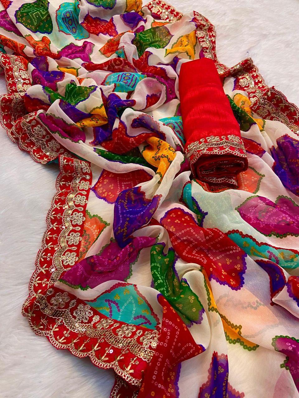 Beautiful Designer Georgette fabric with beautiful print and with heavy sequence Border work Saree view 2