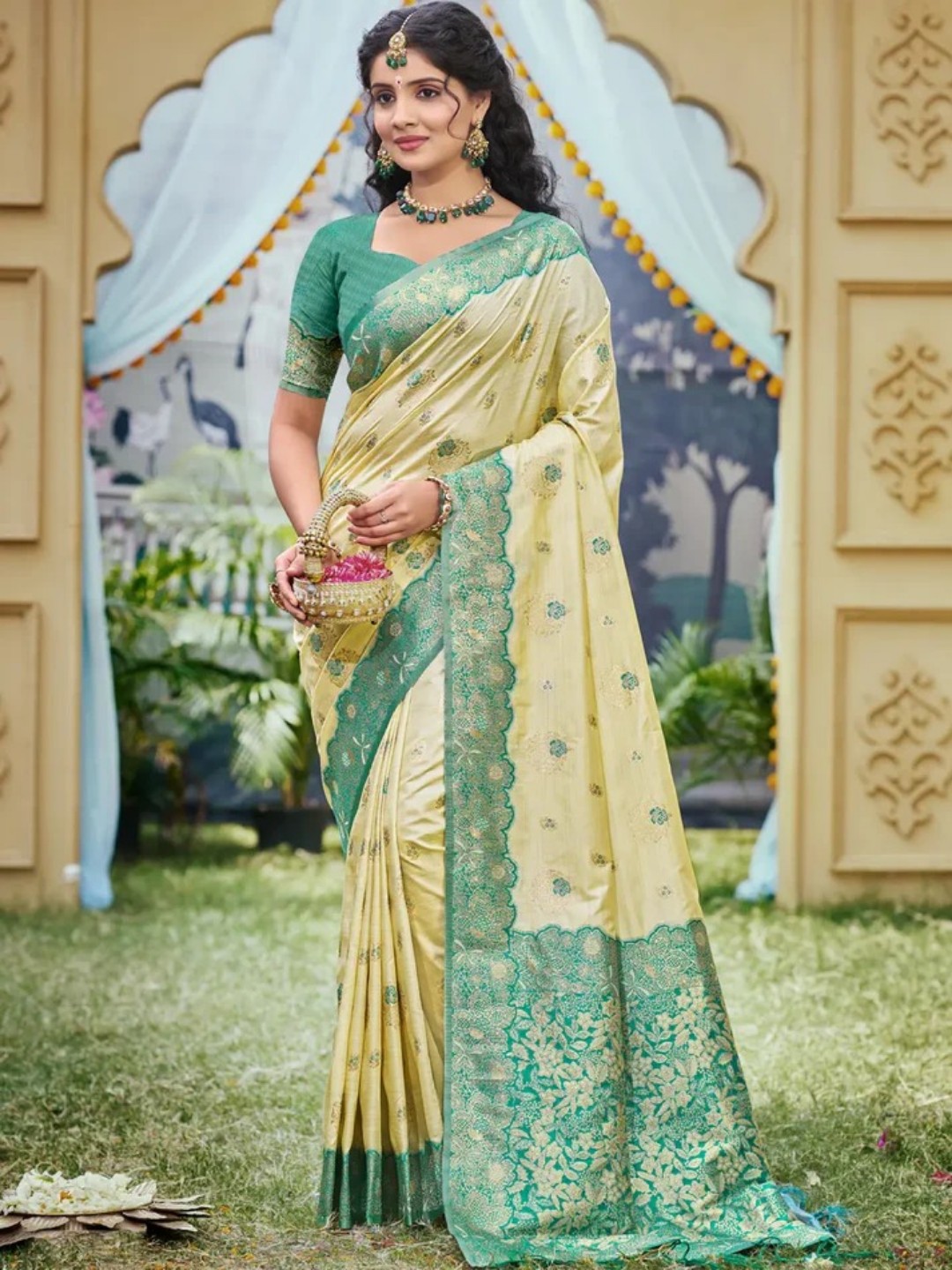 Mellow Yellow Banarasi Silk Saree view 2