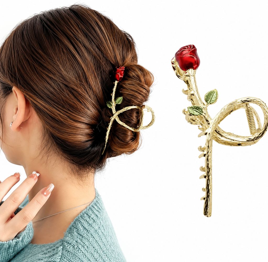 Elegant Red Lotus Hair Claw view 2