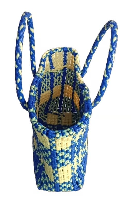 Handwoven Blue & Cream Checkered Tote Bag view 2
