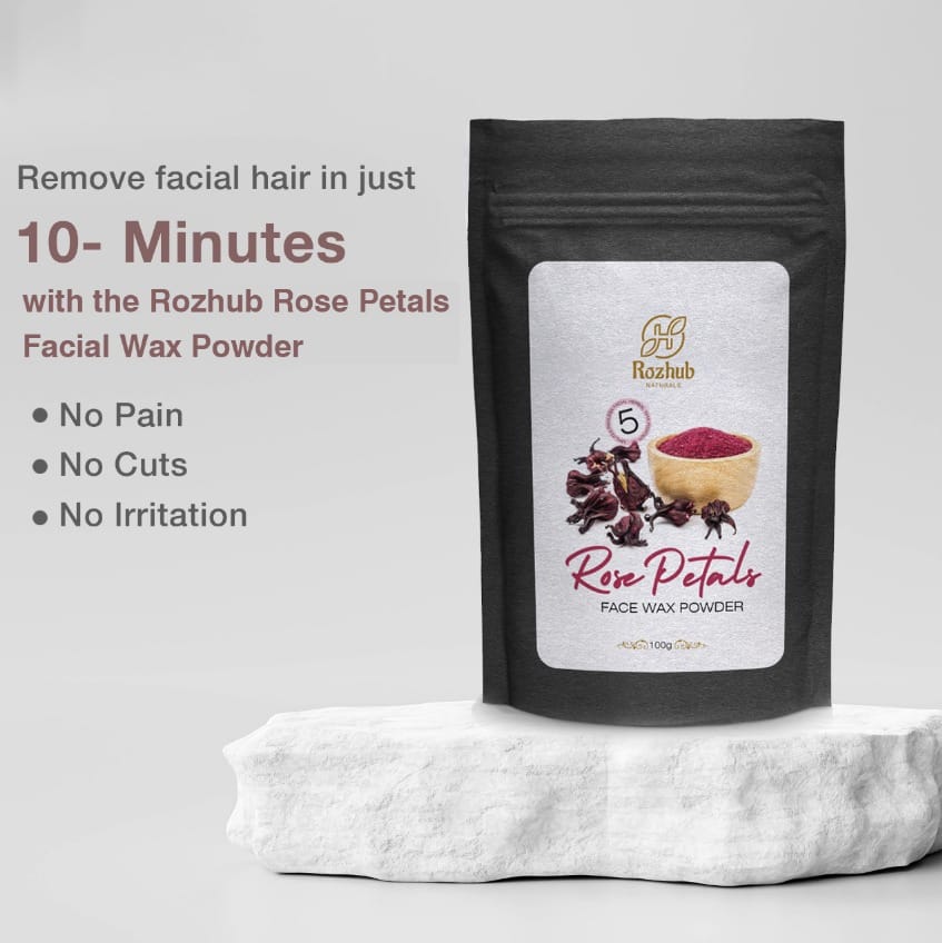 Rose Petals Face Wax Powder, 5 min Painless Natural Face Hair Removal Waxing Powder, Easy to use at home, No chemicals - No Irritation, No Skin rashes -100gm view 2