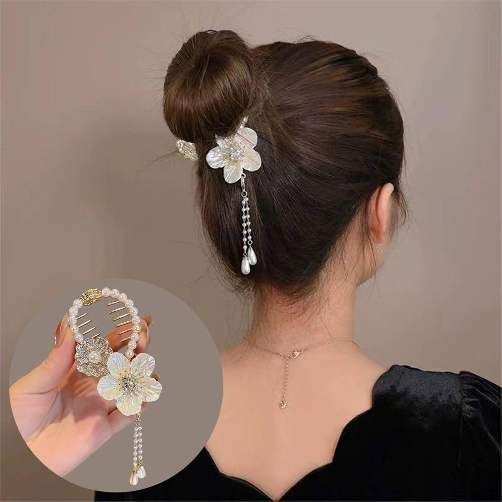 Elegant Pearl Flower Hair Claw Clip view 2