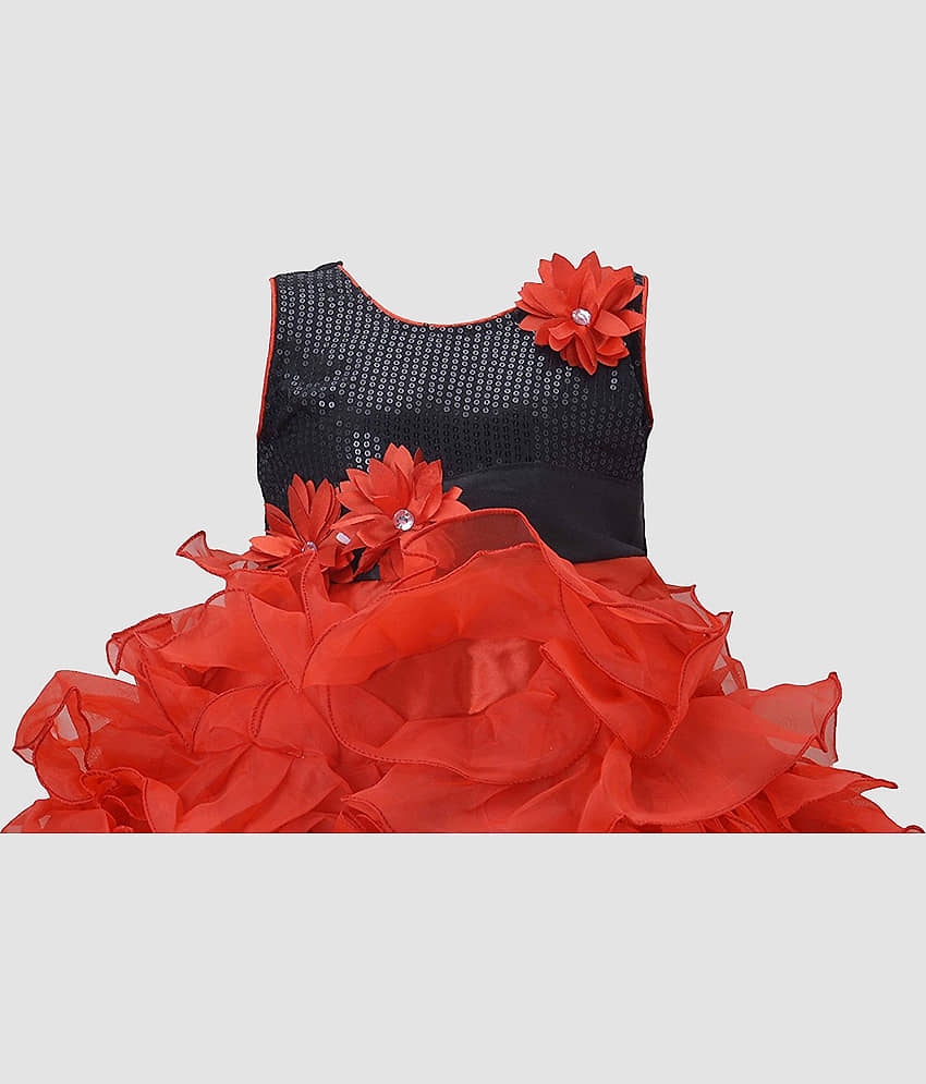 9stiches - Red & Black Cotton Girls Frock ( Pack of 1 ) view 2