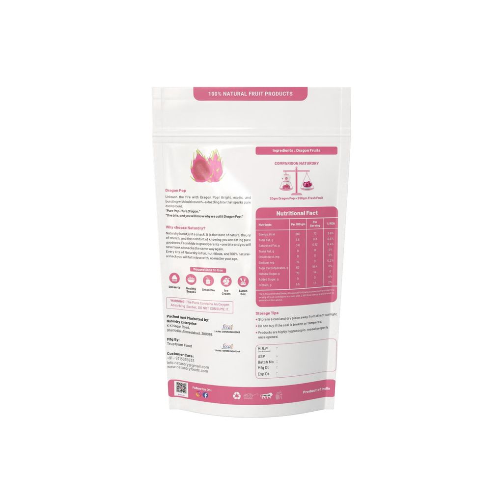 NaturDry Freeze-Dried Dragon Fruit Slices | Crunchy Fruit Snack, Vegan & Antioxidant Rich | 20g - Pack of 2 view 2