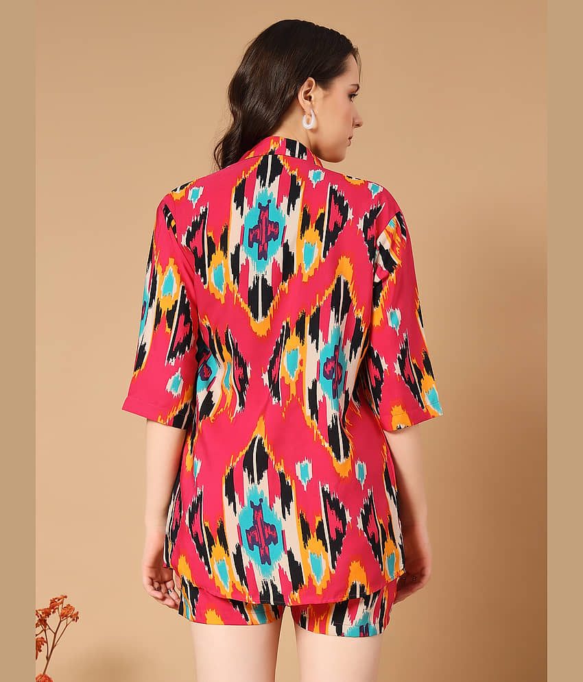 OTABU Women Printed Shirt With Shorts Co-Ord Set ( Green ) view 2