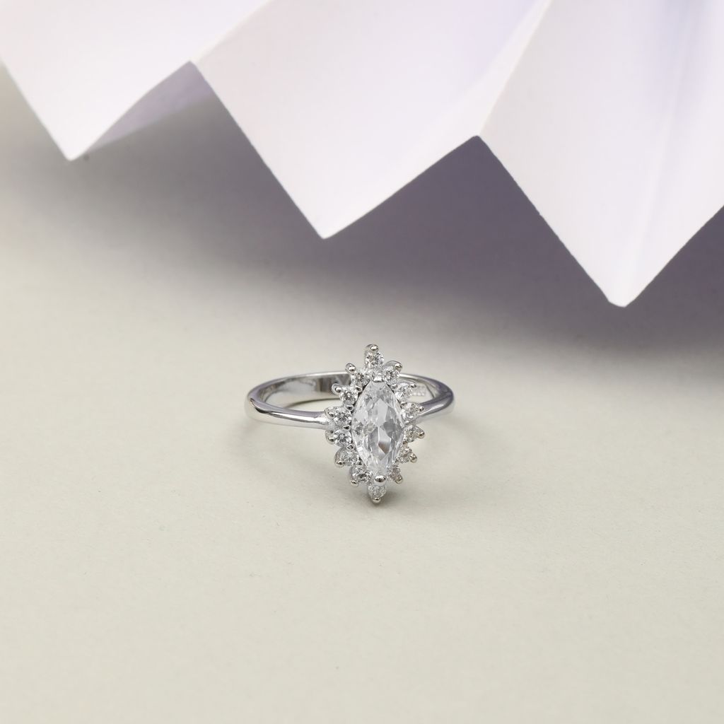 925 Sterling Silver Marquise Diamond Look Ring for Women | Halo CZ Stone Ring with Brilliant Cut | Elegant Engagement & Party Wear Ring I Weight - 3.1 g view 2