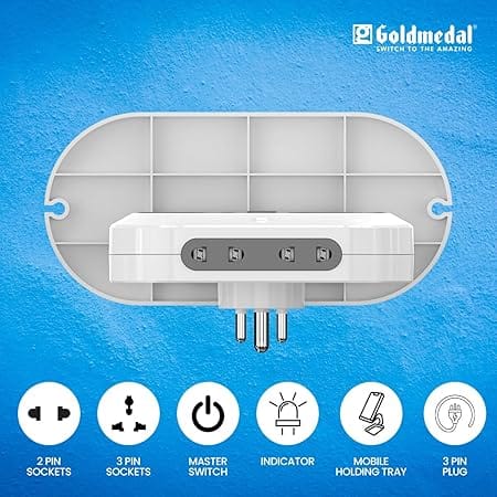 Goldmedal Wall-E-3 Pin Plug Travel Adaptor with Mobile Stand | Universal Sockets | Multiplug for Home & Office Appliances | Supports 2-Pin & 3-Pin Plugs (Pack of 1) - White view 2
