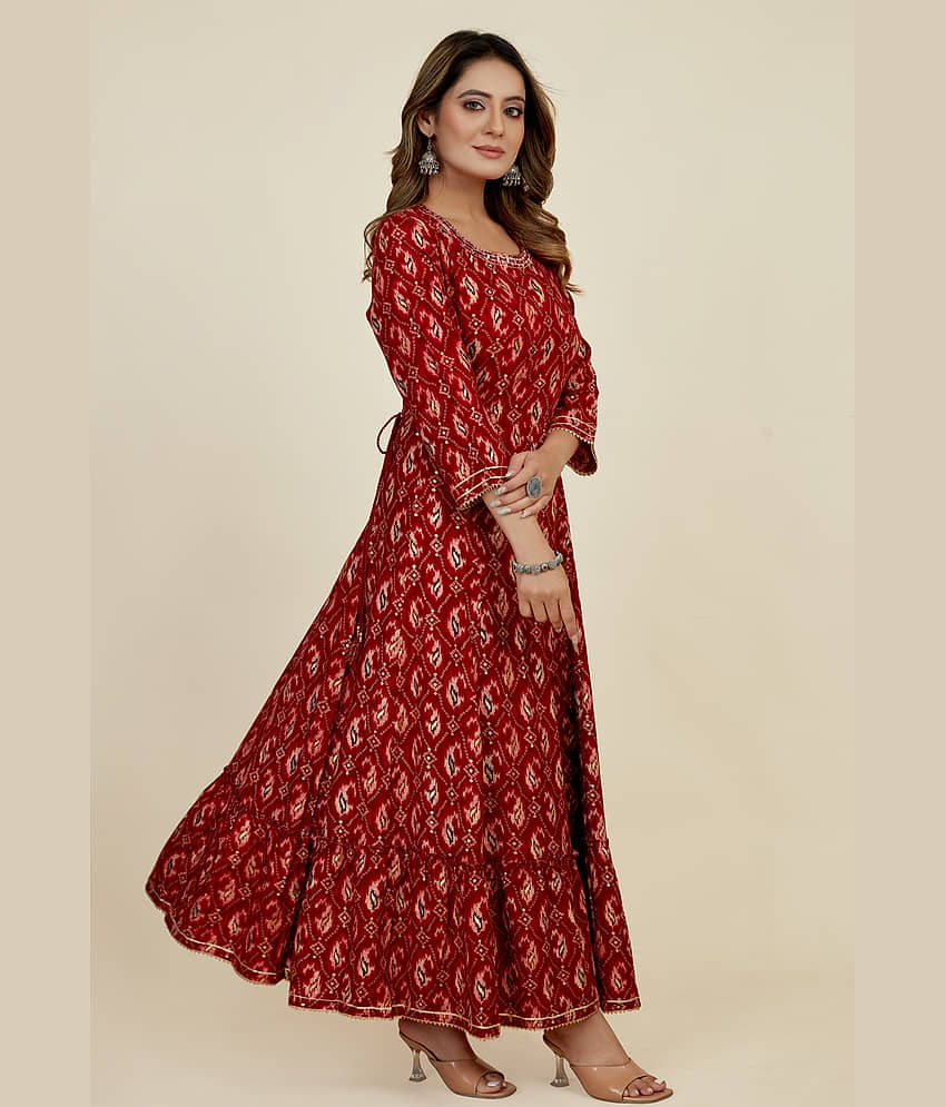 SARRAS Cotton Printed Flared Women's Kurti - Red ( Pack of 1 ) view 2