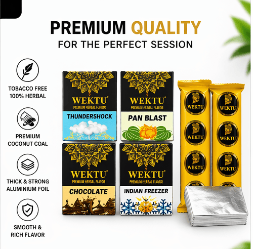 WEKTU Ultimate Tobacco-Free Shisha Experience Hub - Pure Herbal Multi-Flavor Hookah Materials Combo with Long-Lasting Coconut Charcoal & Heat-Shield Foil Pack view 2