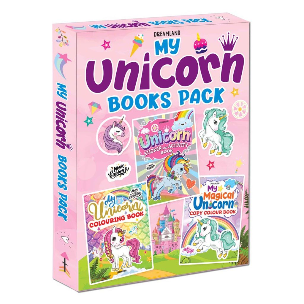 My Unicorn Books Pack - Unicorn Sticker and Activity Book, Copy Colour and Colouring Books [Paperback] Dreamland Publications view 2