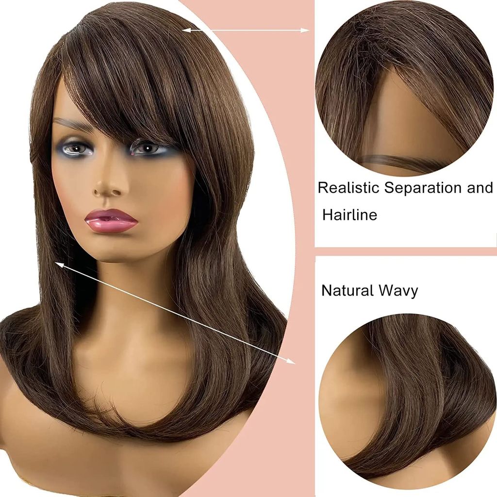 Akashkrishna Short Brown Wigs for Women Shoulder Length Hair Wig with Natural Layered Synthetic Wig for Daily Use (brown with side-bangs) view 2